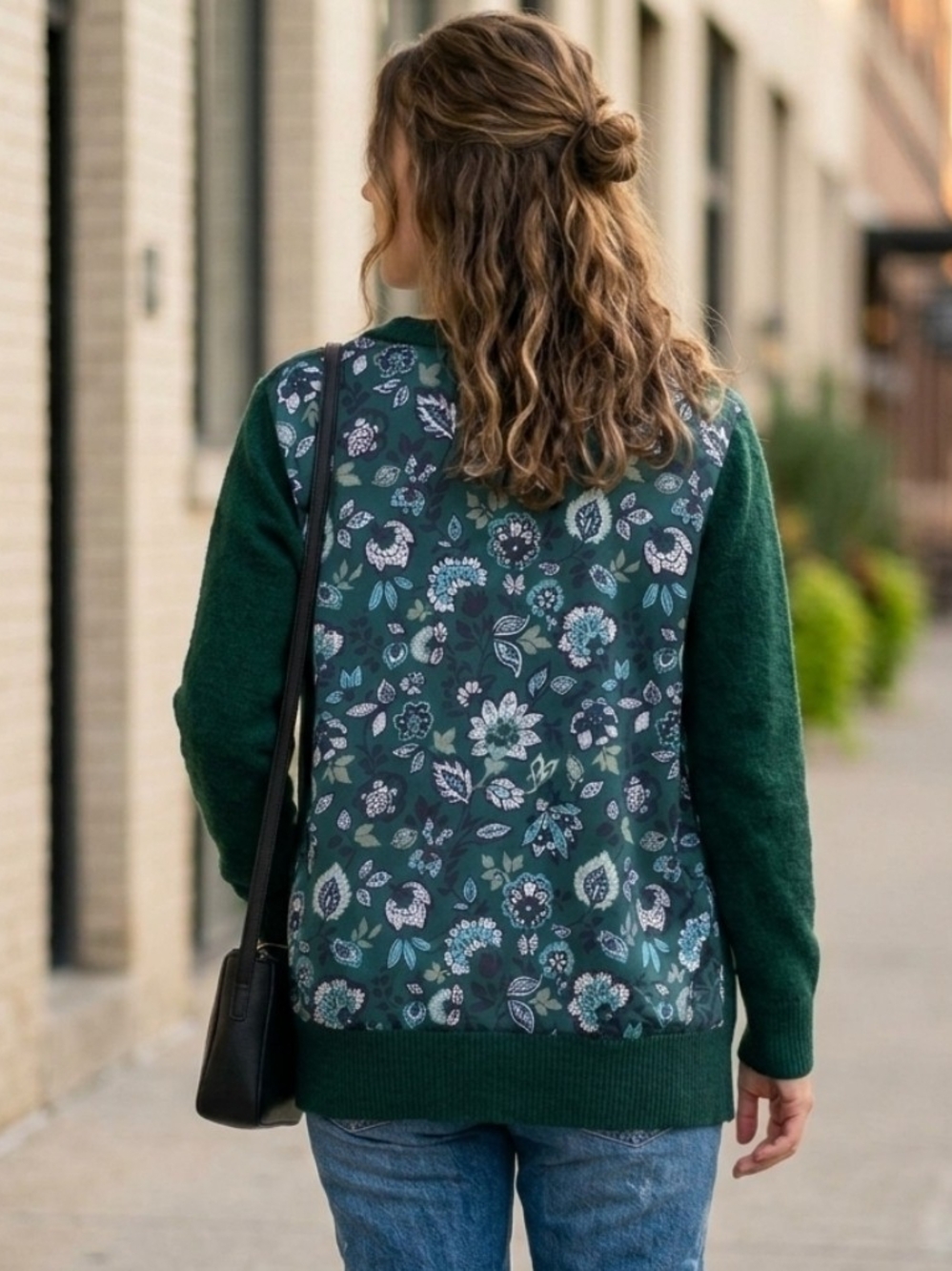 J by Jason Wu Mixed Media Floral Back Knit Cardigan Sweater - SZ (M) Jewel Tone